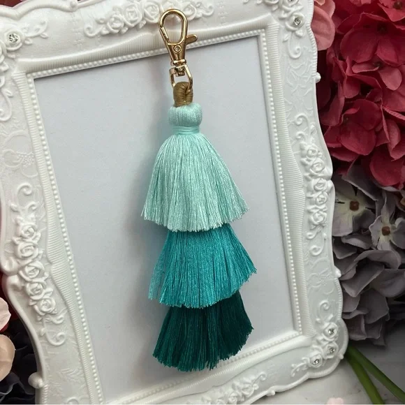 Boho Long Multi Tier Green Fringe Purse Charm - Picture 4 of 14